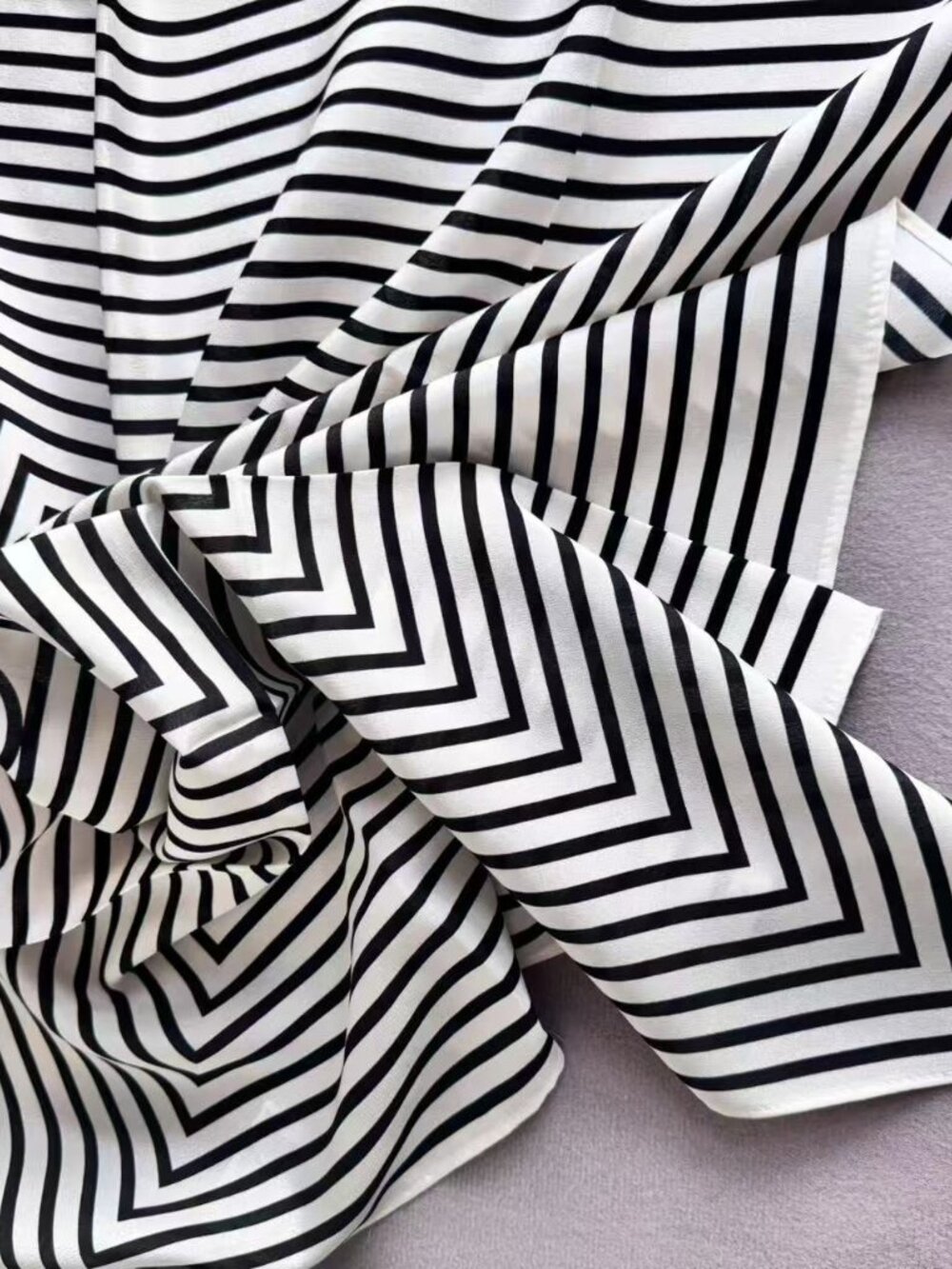 Toteme Monogram Stripe Silk Square Scarf Black White - Picture 6 of 9